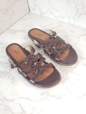 DANSKO Strappy Slip-On Slide Brown Leather  Sandals 36